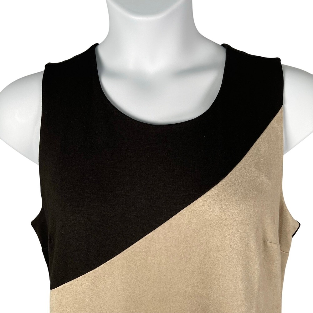 Christopher & Banks Dress 14 Black Beige Colorblock Faux Suede Ponte Knit Sheath - Picture 2 of 7
